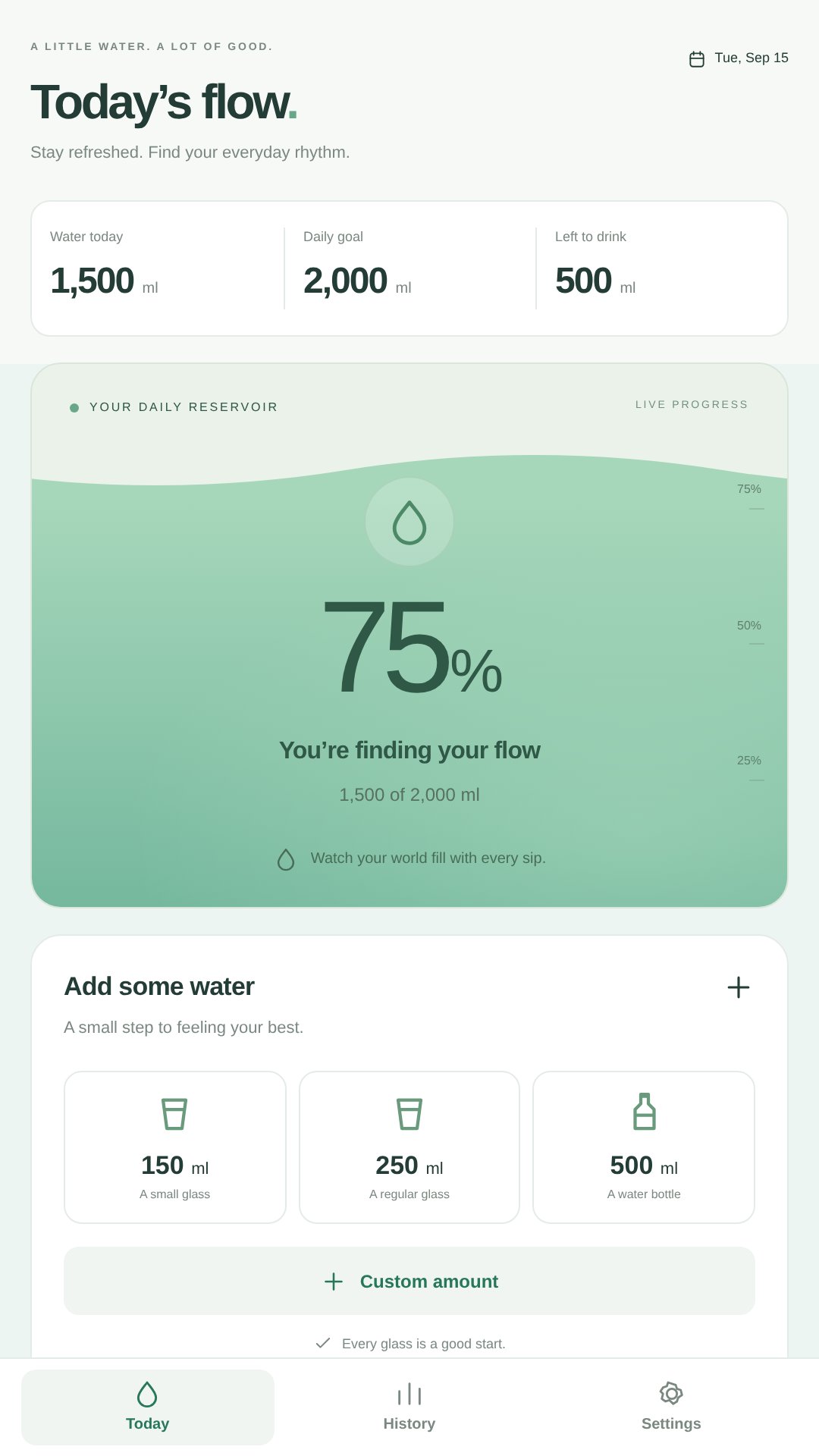 Watch your water level rise as you log each drink.